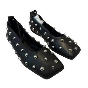 Aldo Beralalden Ballerina Flat Black Size 6 NWOT Silver Studded Ankle Strap